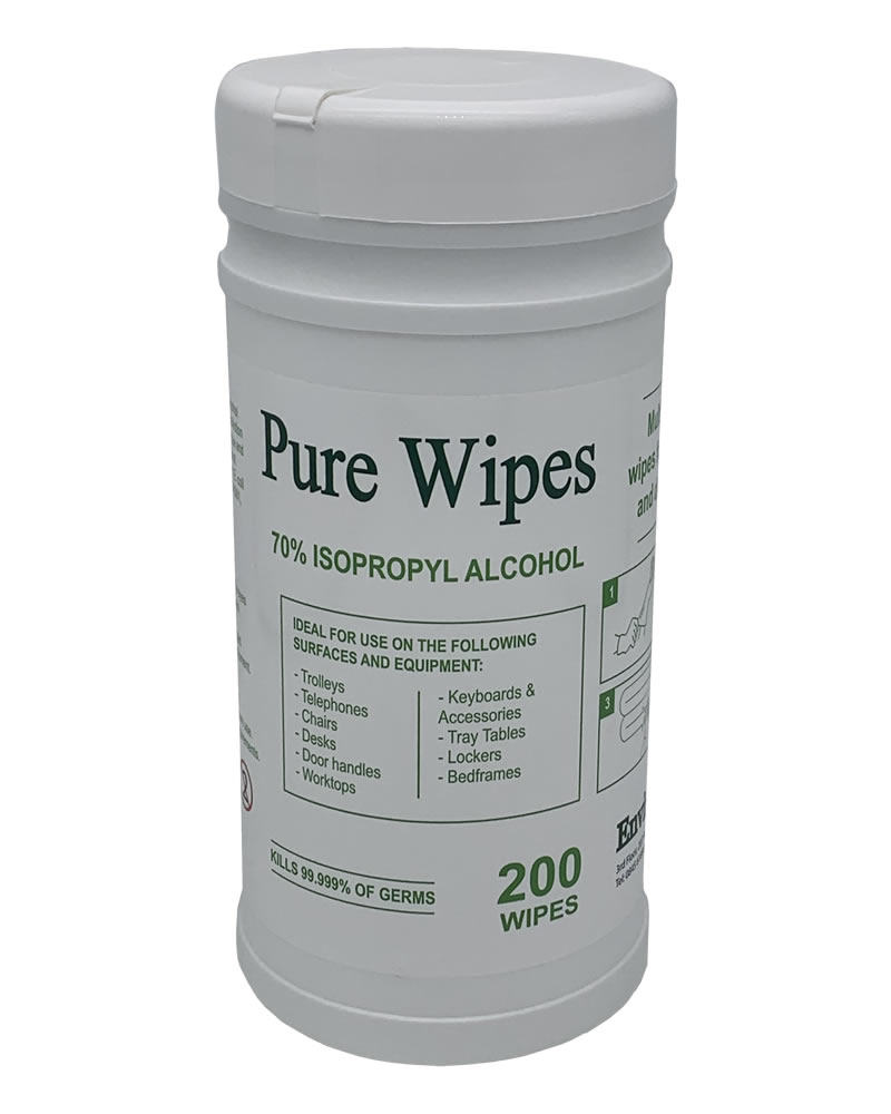 Alcohol Wipes  1 Box of 10 Isopropyl Wipes Pure 70% IPA General Surface 200 Wipes per Tub at £12.50 per tub £125.00 per box of 10